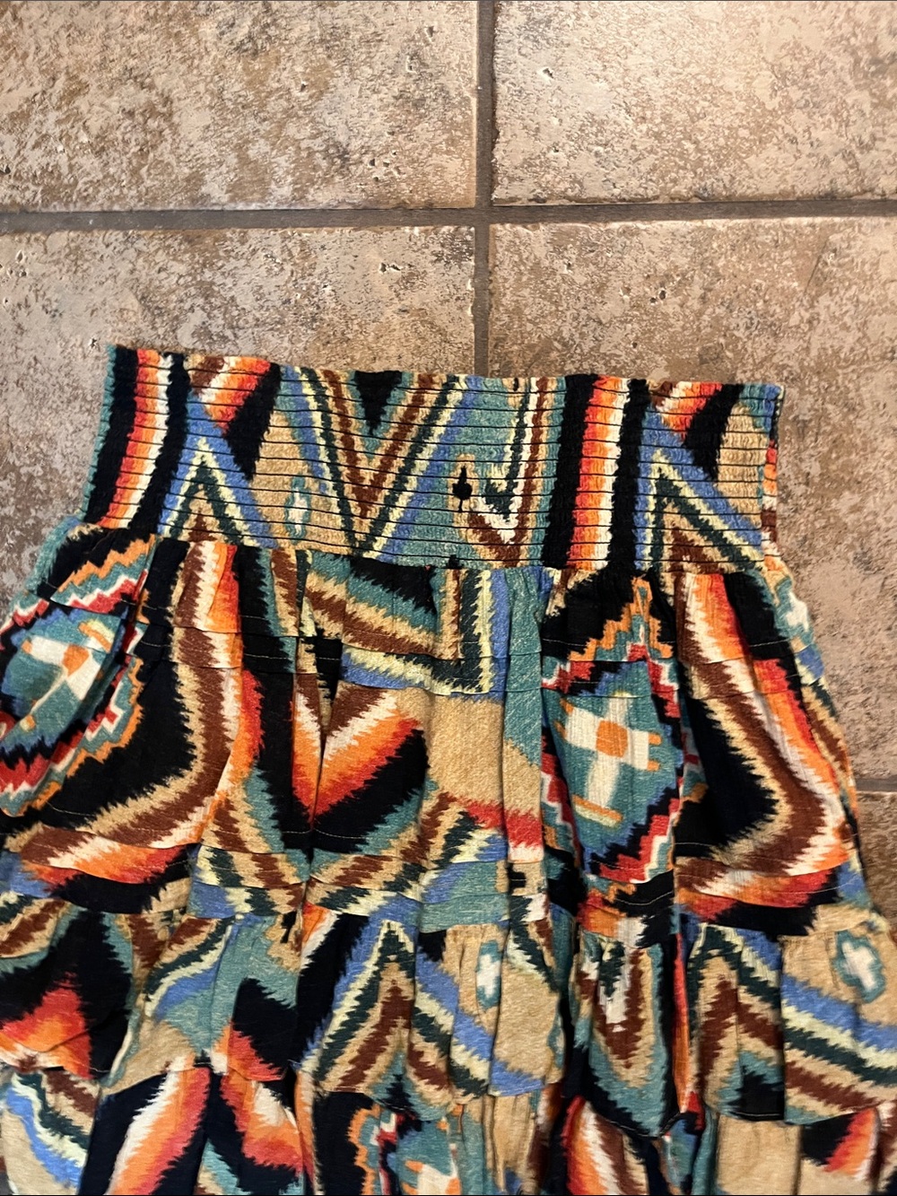 Lauren Ralph Lauren Multi-Color Tiered Skater Skirt in Teal, Black & Orange - Picture 4 of 7